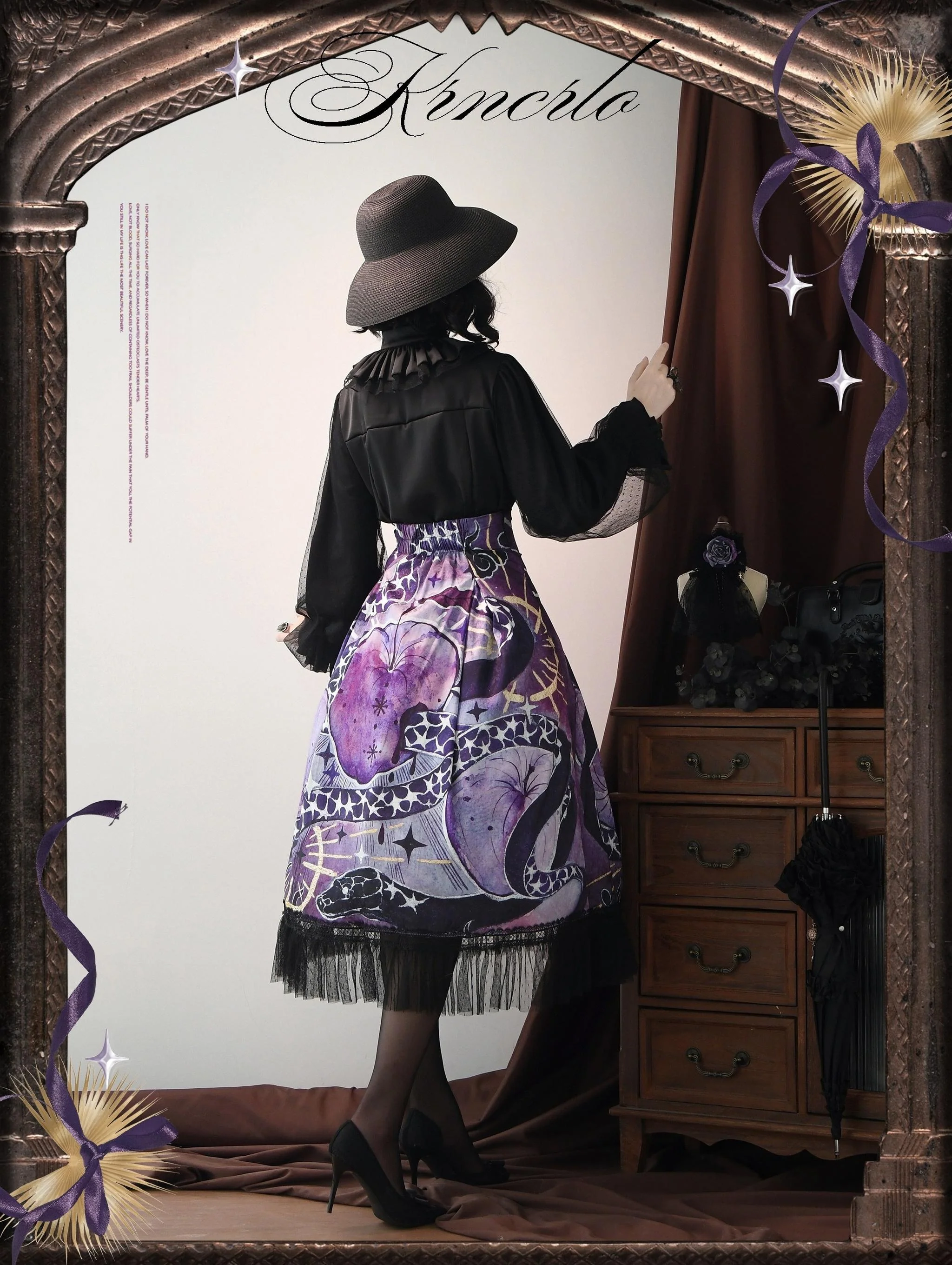 Laocoon - Gothic Lolita SK Suit With Purple Snake & Apple Print - Image 4