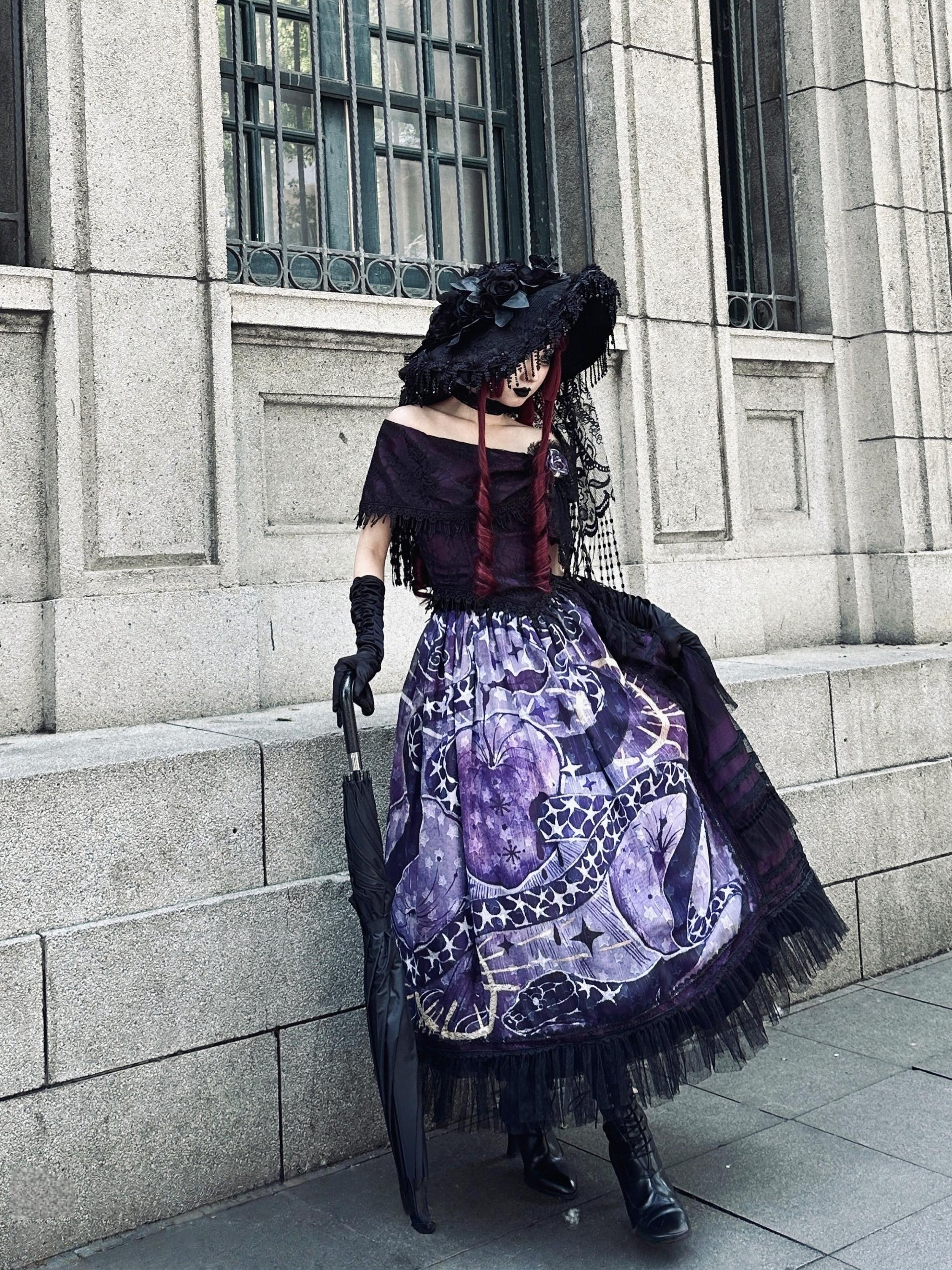 Laocoon - Gothic Lolita SK Suit With Purple Snake & Apple Print - Image 8