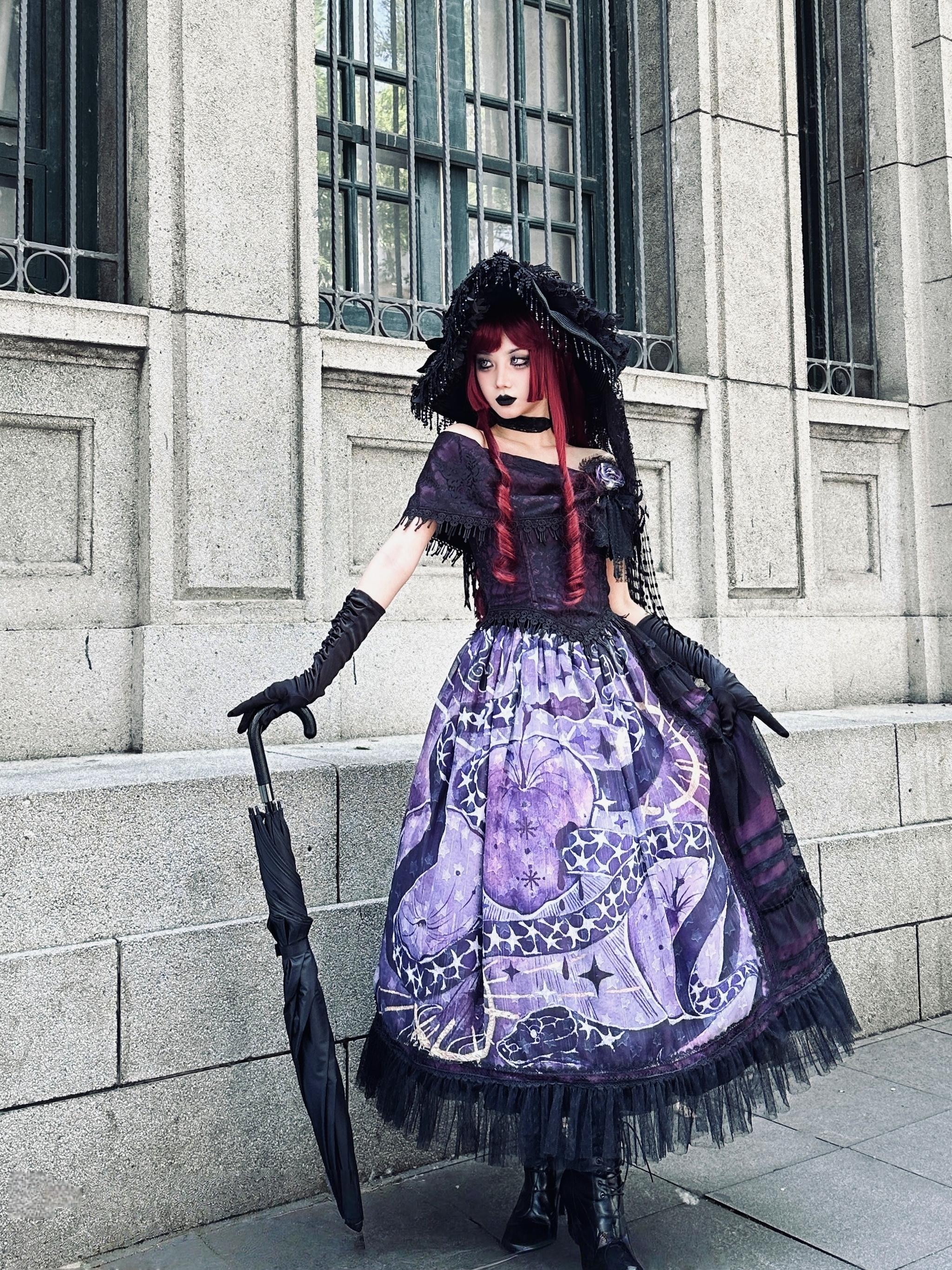 Laocoon - Gothic Lolita SK Suit With Purple Snake & Apple Print - Image 9