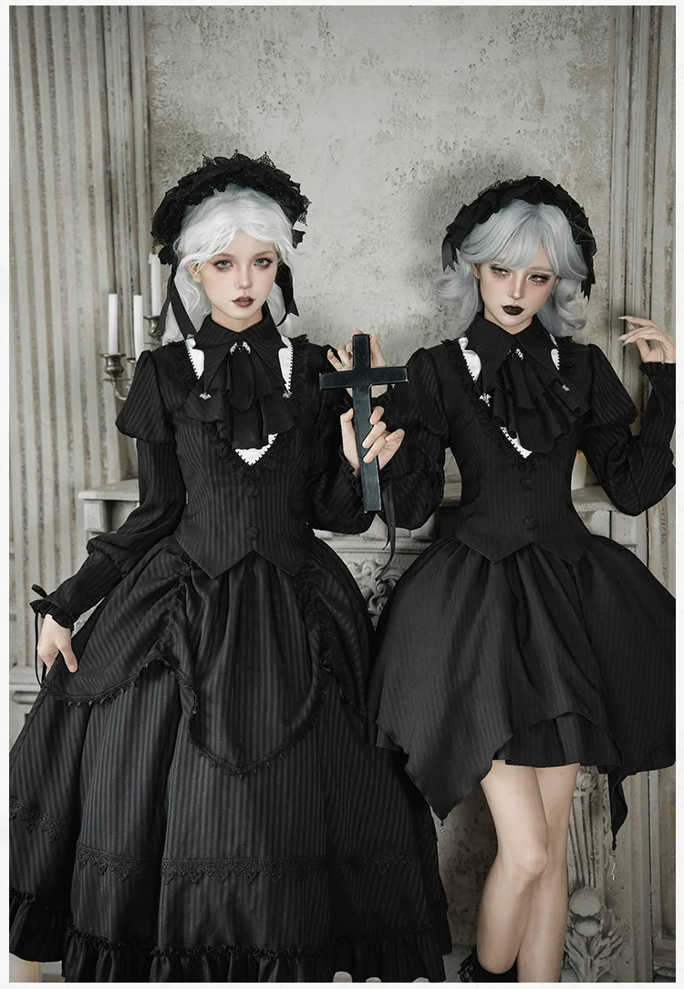 With PUJI - Night Talk - Gothic Lolita Skirt Dress Set, Batwing-shaped Accents - Image 13