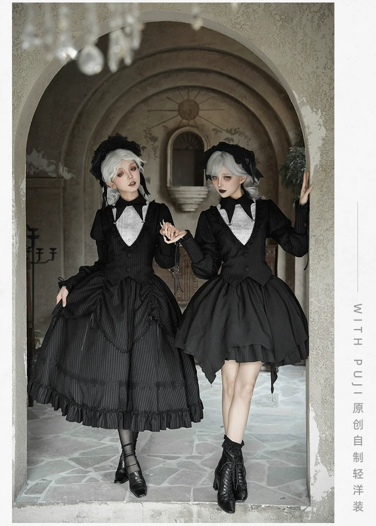 With PUJI - Night Talk - Gothic Lolita Skirt Dress Set, Batwing-shaped Accents - Image 17