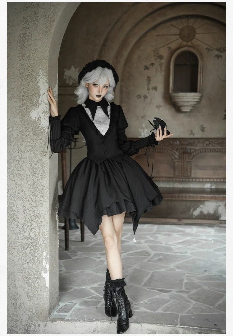 With PUJI - Night Talk - Gothic Lolita Skirt Dress Set, Batwing-shaped Accents - Image 22