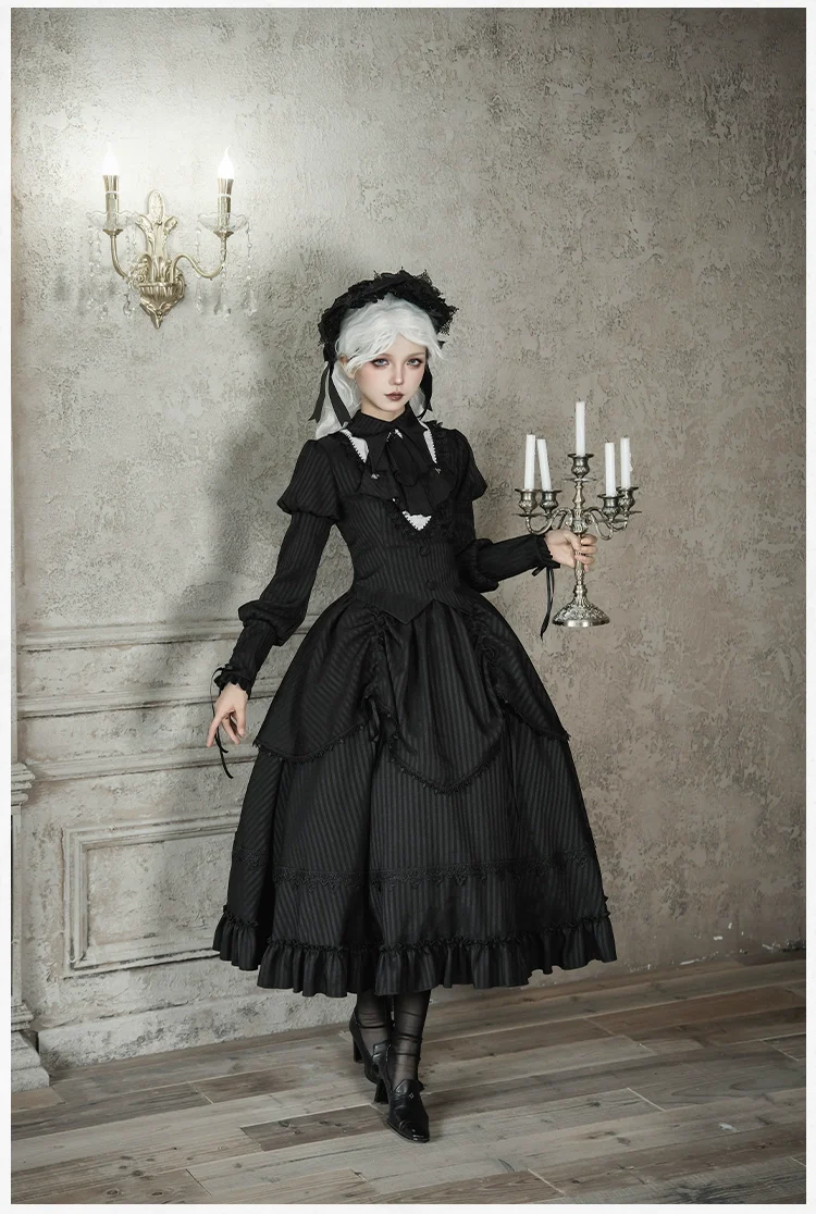 With PUJI - Night Talk - Gothic Lolita Skirt Dress Set, Batwing-shaped Accents - Image 23