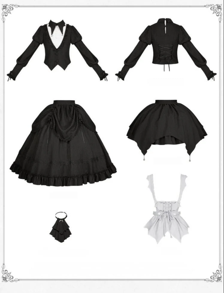 With PUJI - Night Talk - Gothic Lolita Skirt Dress Set, Batwing-shaped Accents - Image 31