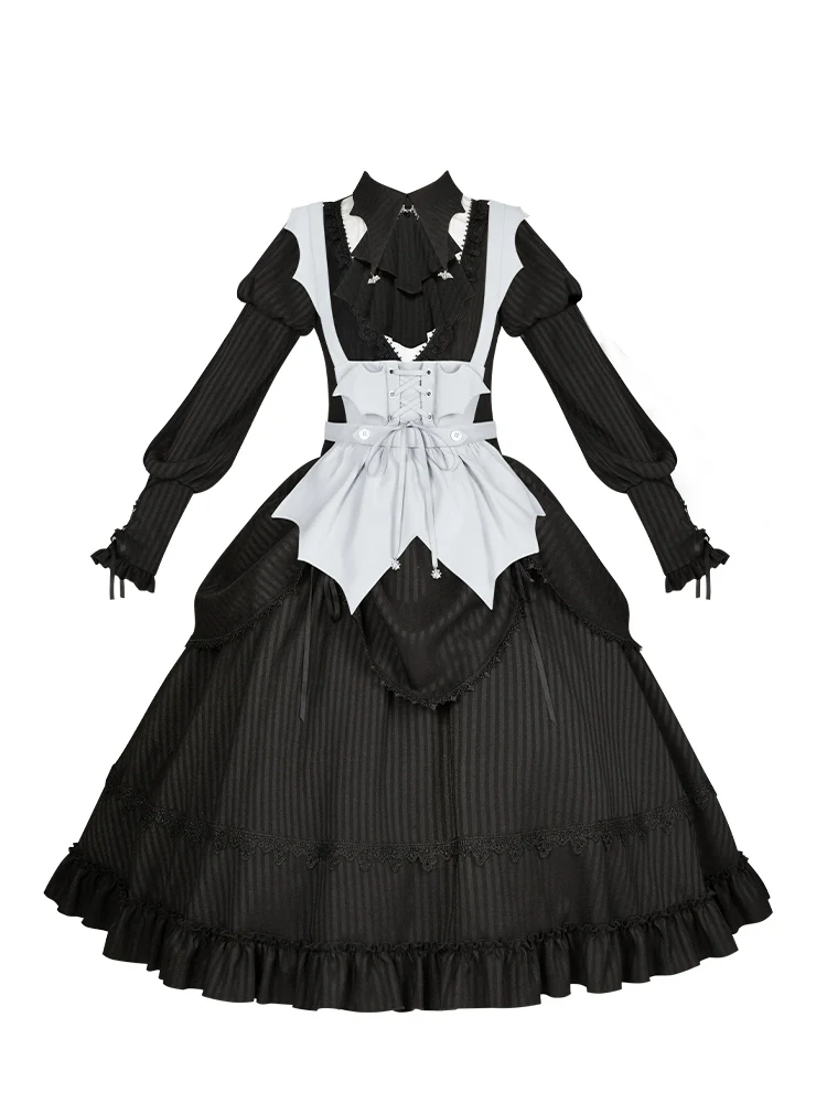 With PUJI - Night Talk - Gothic Lolita Skirt Dress Set, Batwing-shaped Accents - Image 32