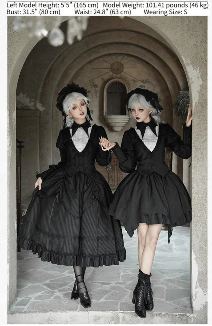 With PUJI - Night Talk - Gothic Lolita Skirt Dress Set, Batwing-shaped Accents - Image 5