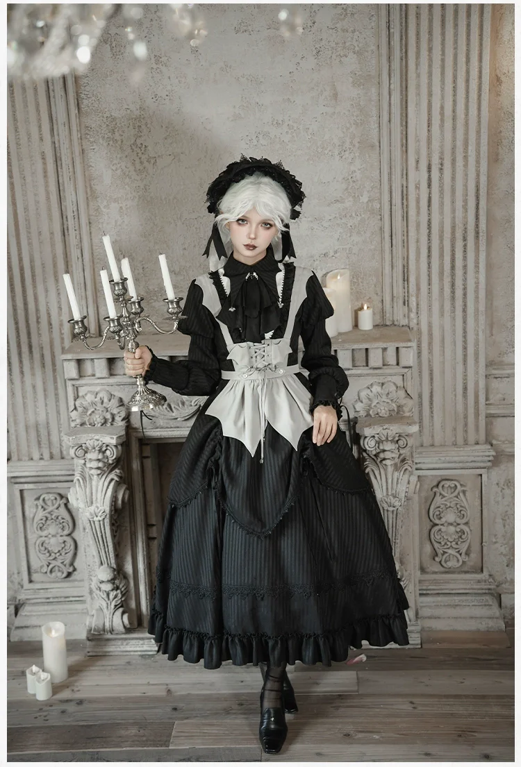 With PUJI - Night Talk - Gothic Lolita Skirt Dress Set, Batwing-shaped Accents - Image 6