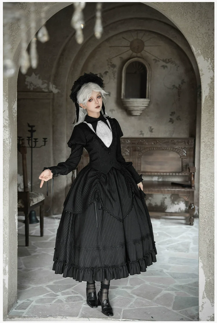 With PUJI - Night Talk - Gothic Lolita Skirt Dress Set, Batwing-shaped Accents - Image 7