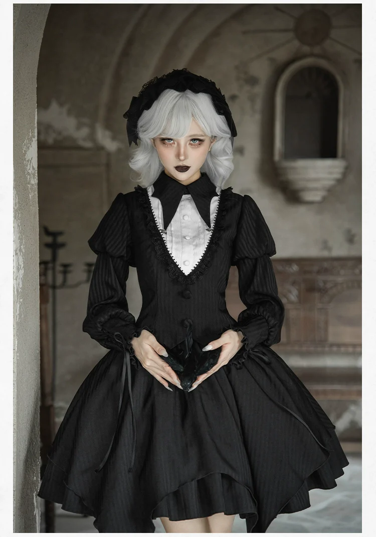 With PUJI - Night Talk - Gothic Lolita Skirt Dress Set, Batwing-shaped Accents - Image 8