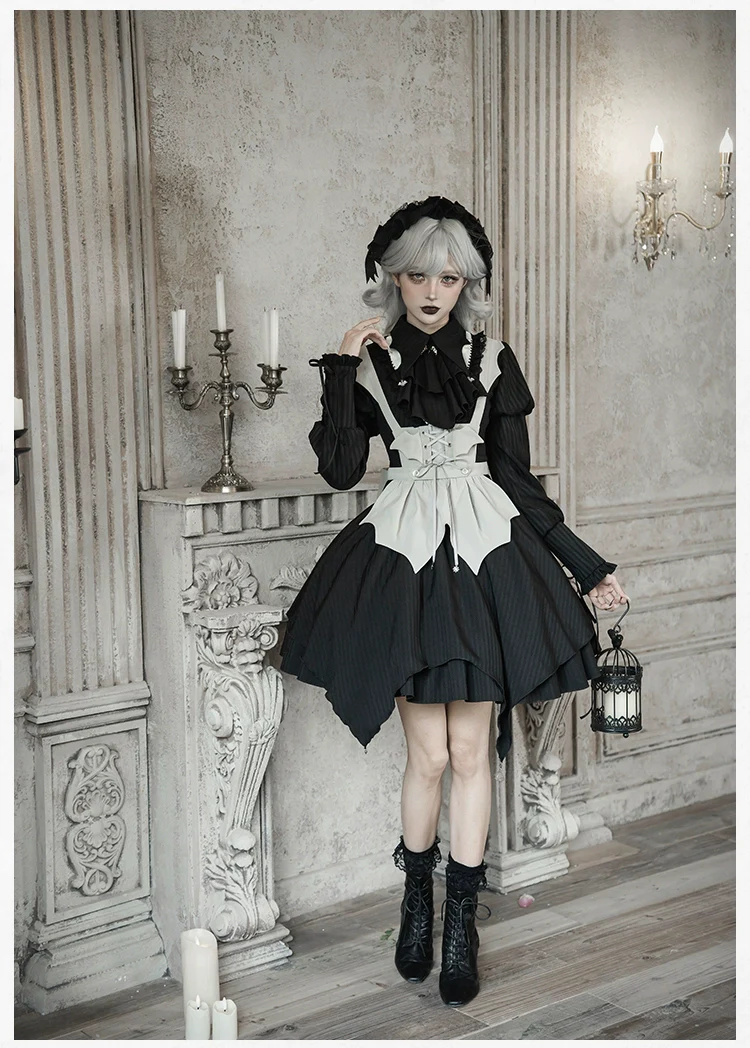 With PUJI - Night Talk - Gothic Lolita Skirt Dress Set, Batwing-shaped Accents - Image 9