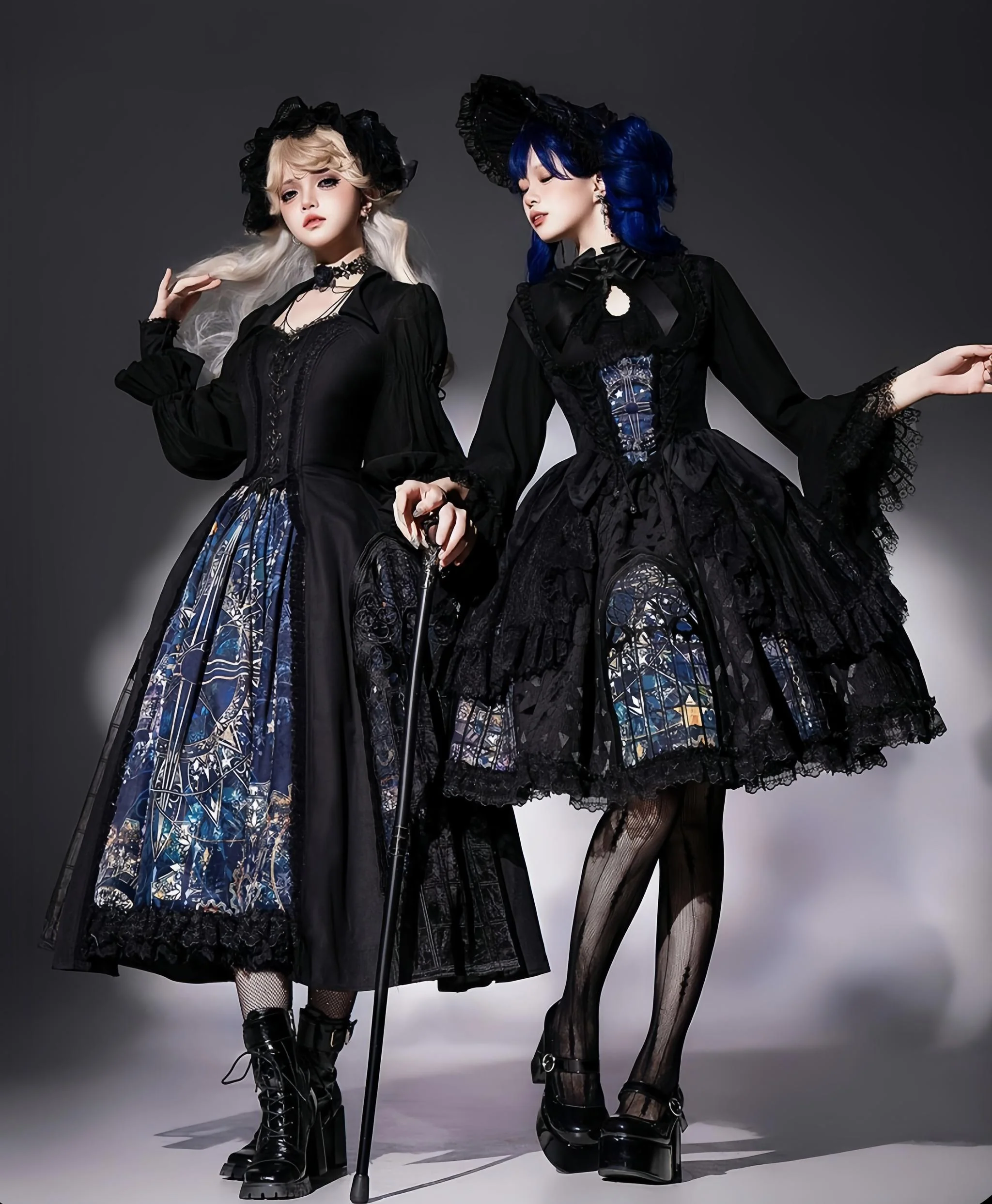 Night Traveler - Gothic Lolita Skirt Long Coat Long-Sleeved Shirt and Bustier