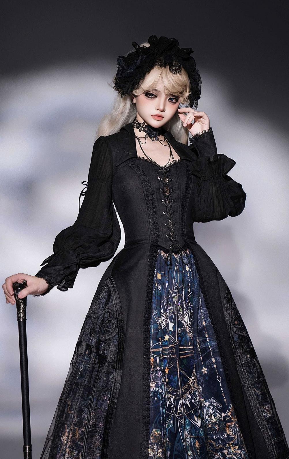 Night Traveler - Gothic Lolita Skirt Long Coat Long-Sleeved Shirt and Bustier - Image 14