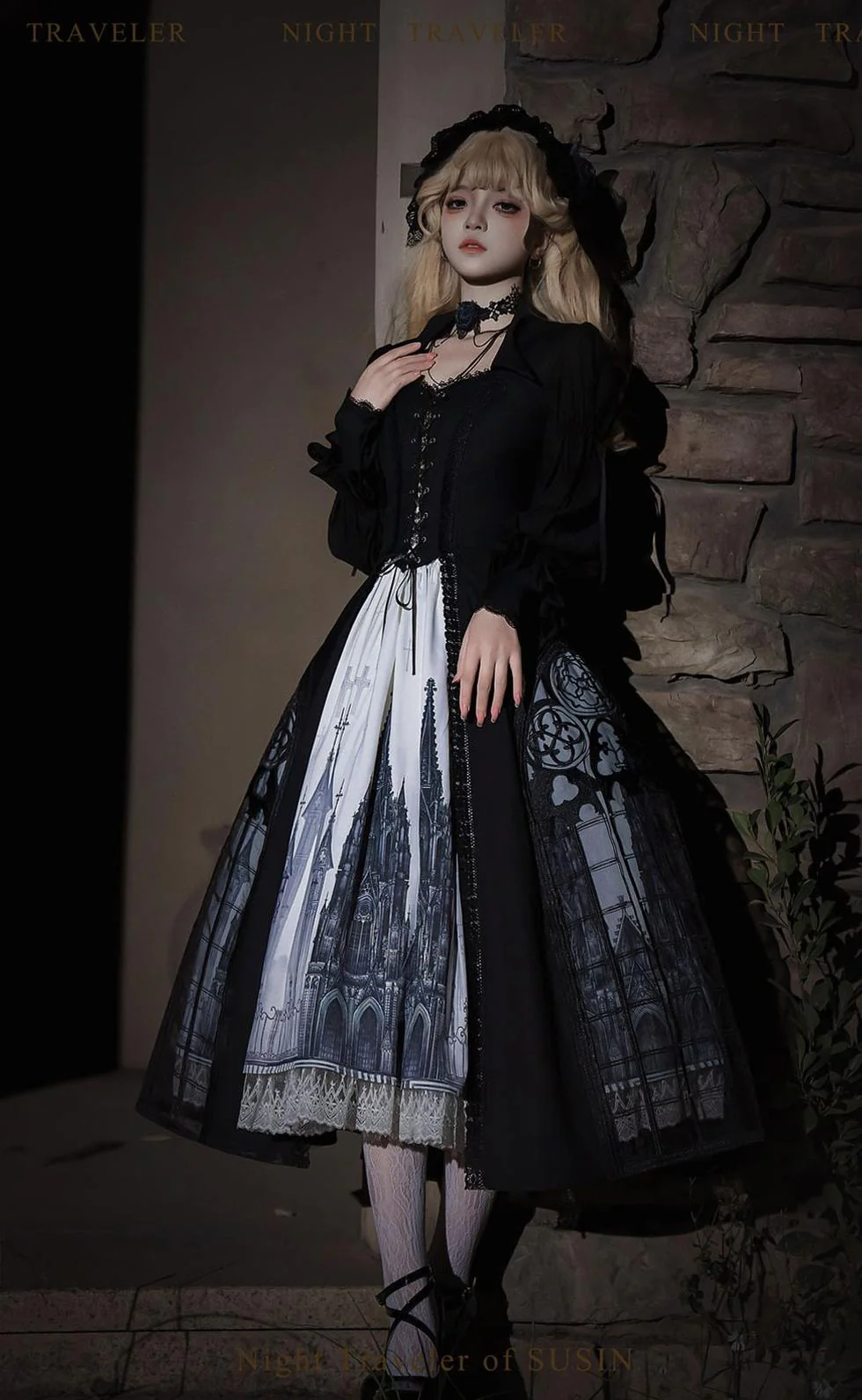 Night Traveler - Gothic Lolita Skirt Long Coat Long-Sleeved Shirt and Bustier - Image 15