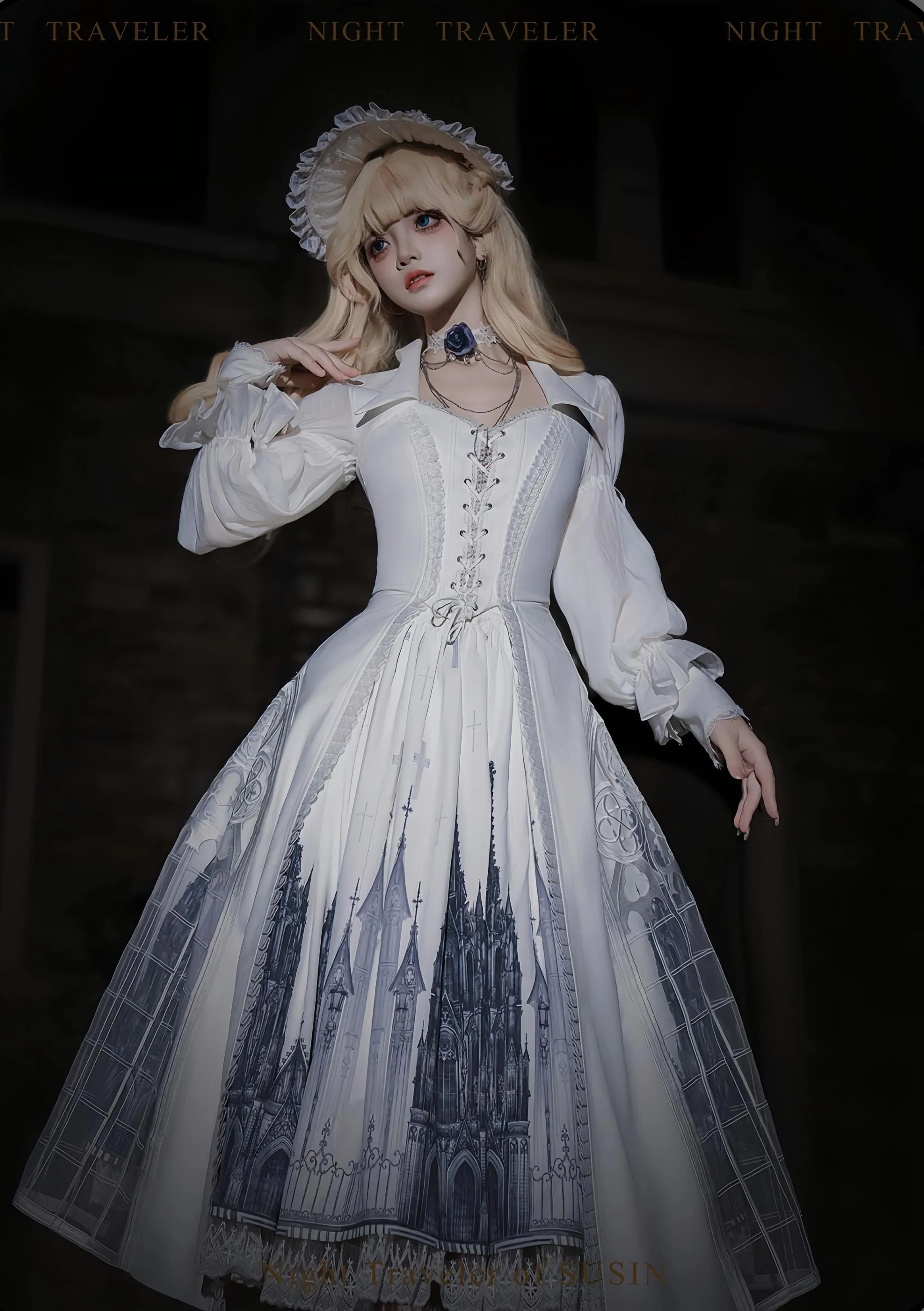 Night Traveler - Gothic Lolita Skirt Long Coat Long-Sleeved Shirt and Bustier - Image 17