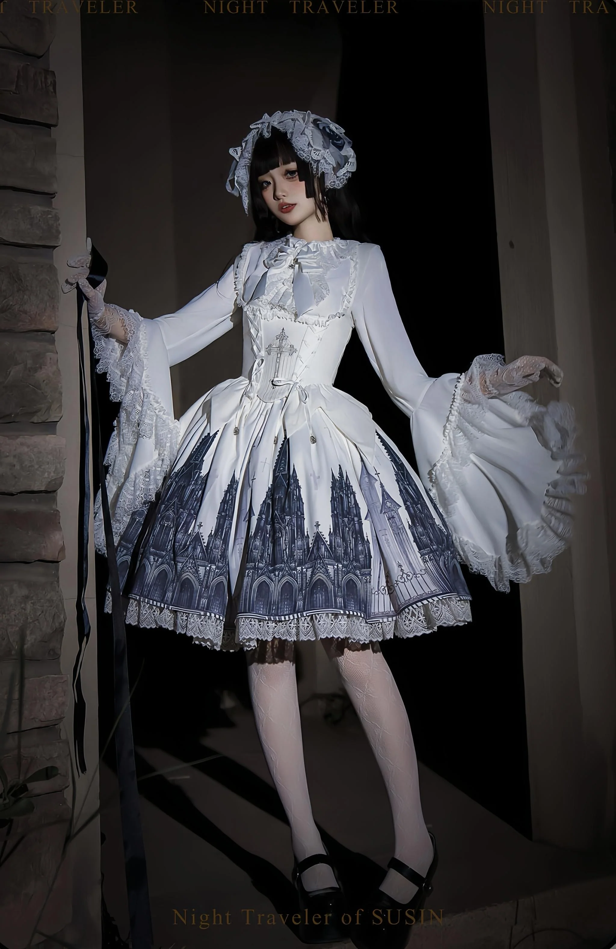 Night Traveler - Gothic Lolita Skirt Long Coat Long-Sleeved Shirt and Bustier - Image 18