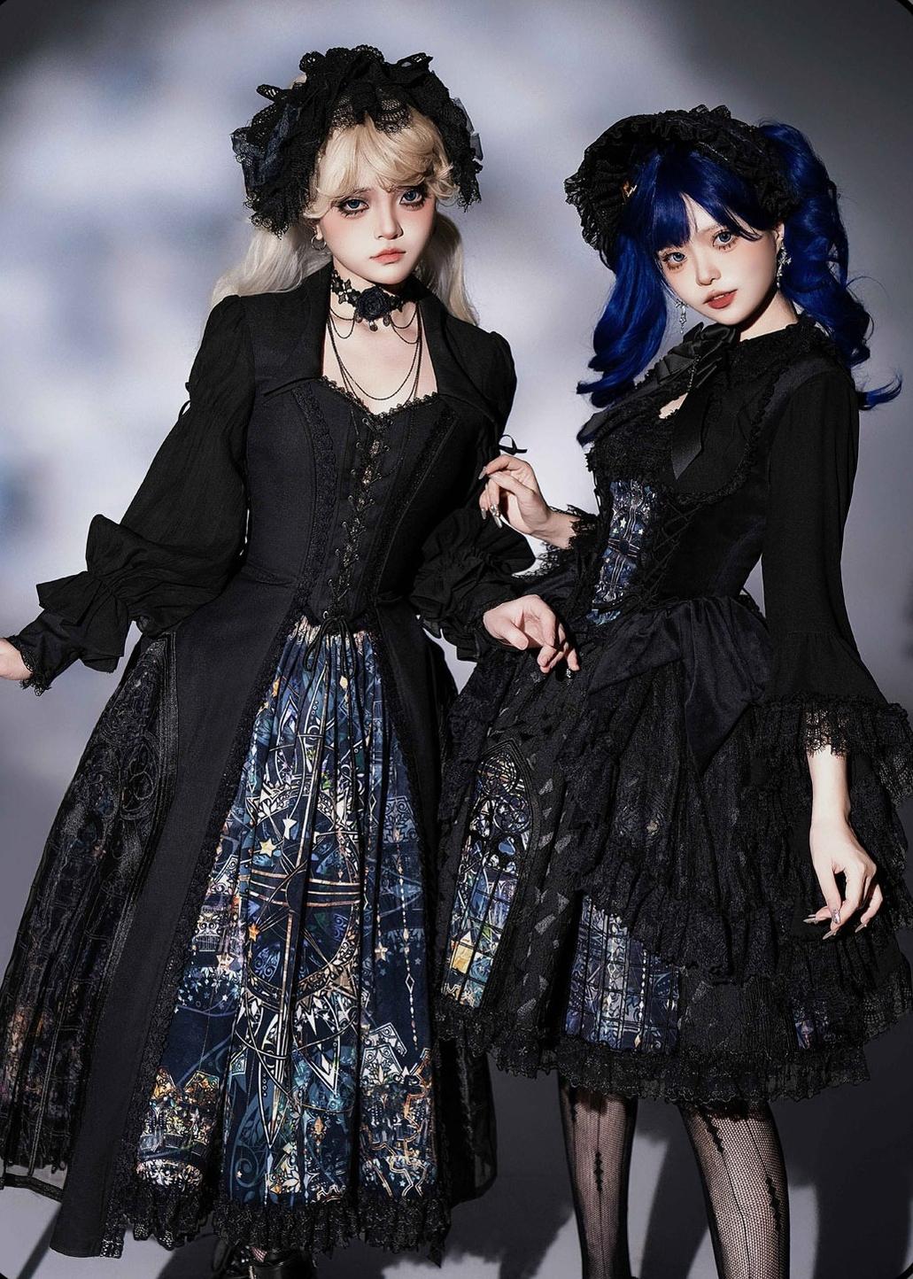 Night Traveler - Gothic Lolita Skirt Long Coat Long-Sleeved Shirt and Bustier - Image 2