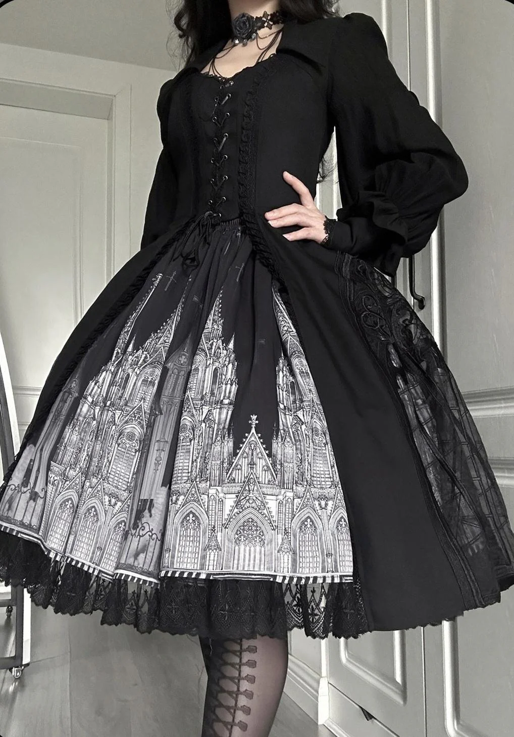 Night Traveler - Gothic Lolita Skirt Long Coat Long-Sleeved Shirt and Bustier - Image 30