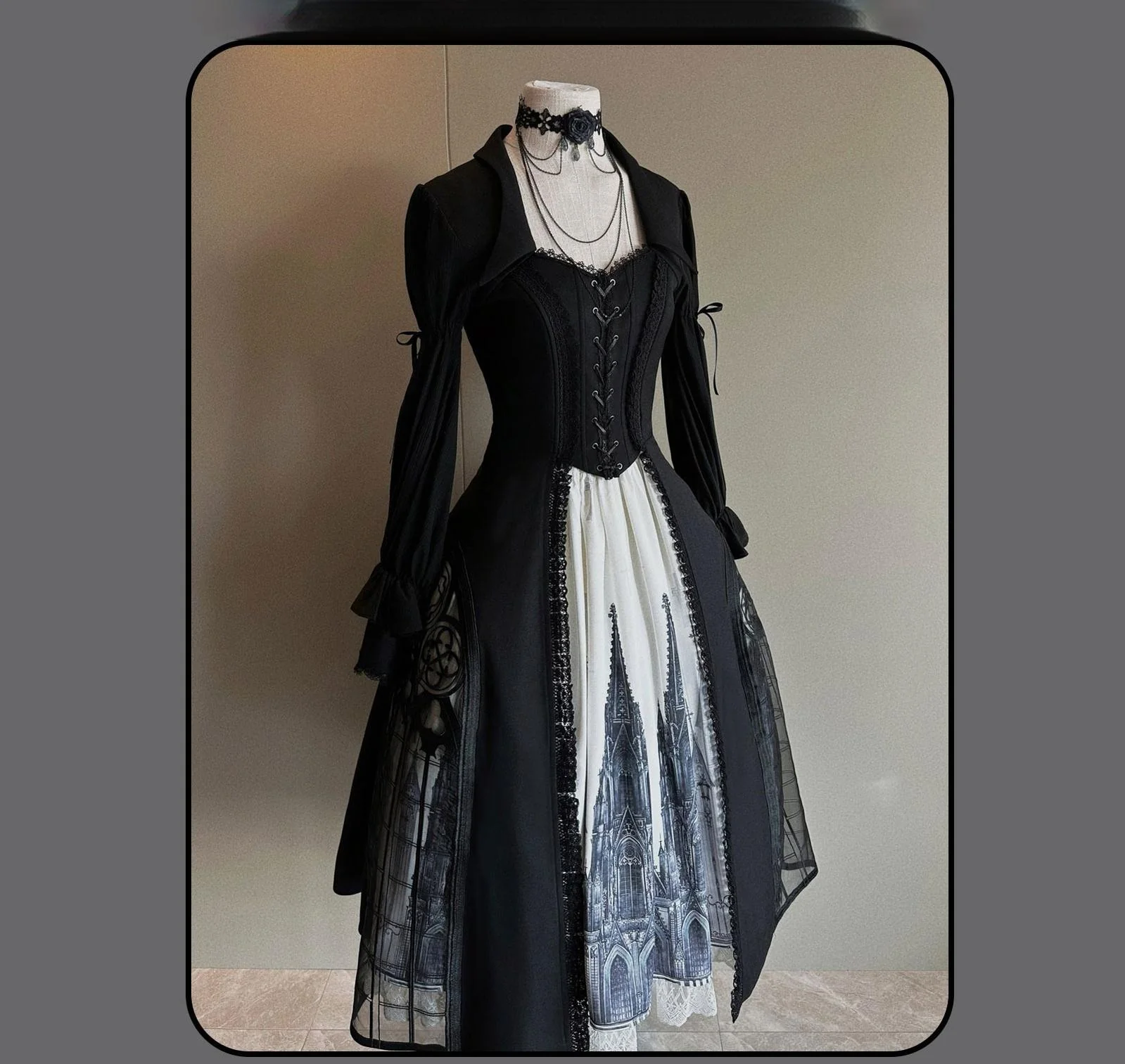 Night Traveler - Gothic Lolita Skirt Long Coat Long-Sleeved Shirt and Bustier - Image 33