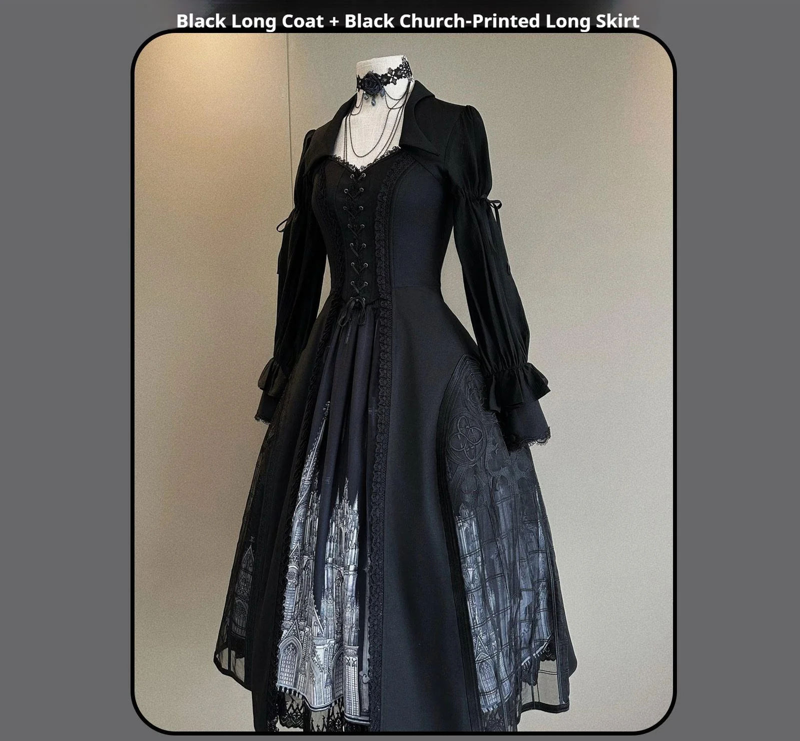 Night Traveler - Gothic Lolita Skirt Long Coat Long-Sleeved Shirt and Bustier - Image 35