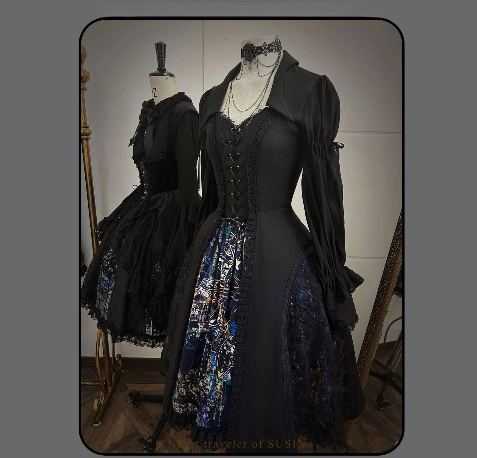 Night Traveler - Gothic Lolita Skirt Long Coat Long-Sleeved Shirt and Bustier - Image 36