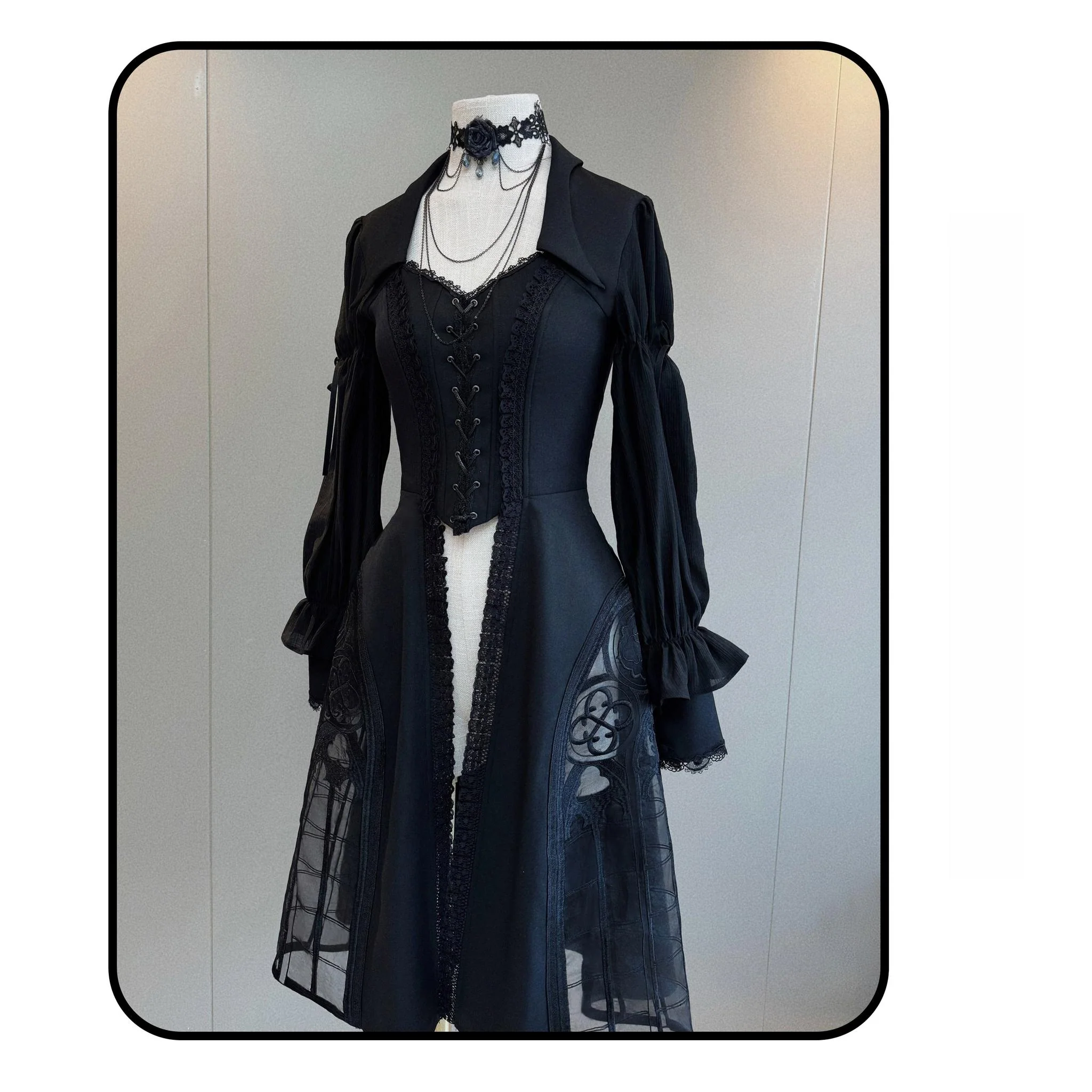 Night Traveler - Gothic Lolita Skirt Long Coat Long-Sleeved Shirt and Bustier - Image 42