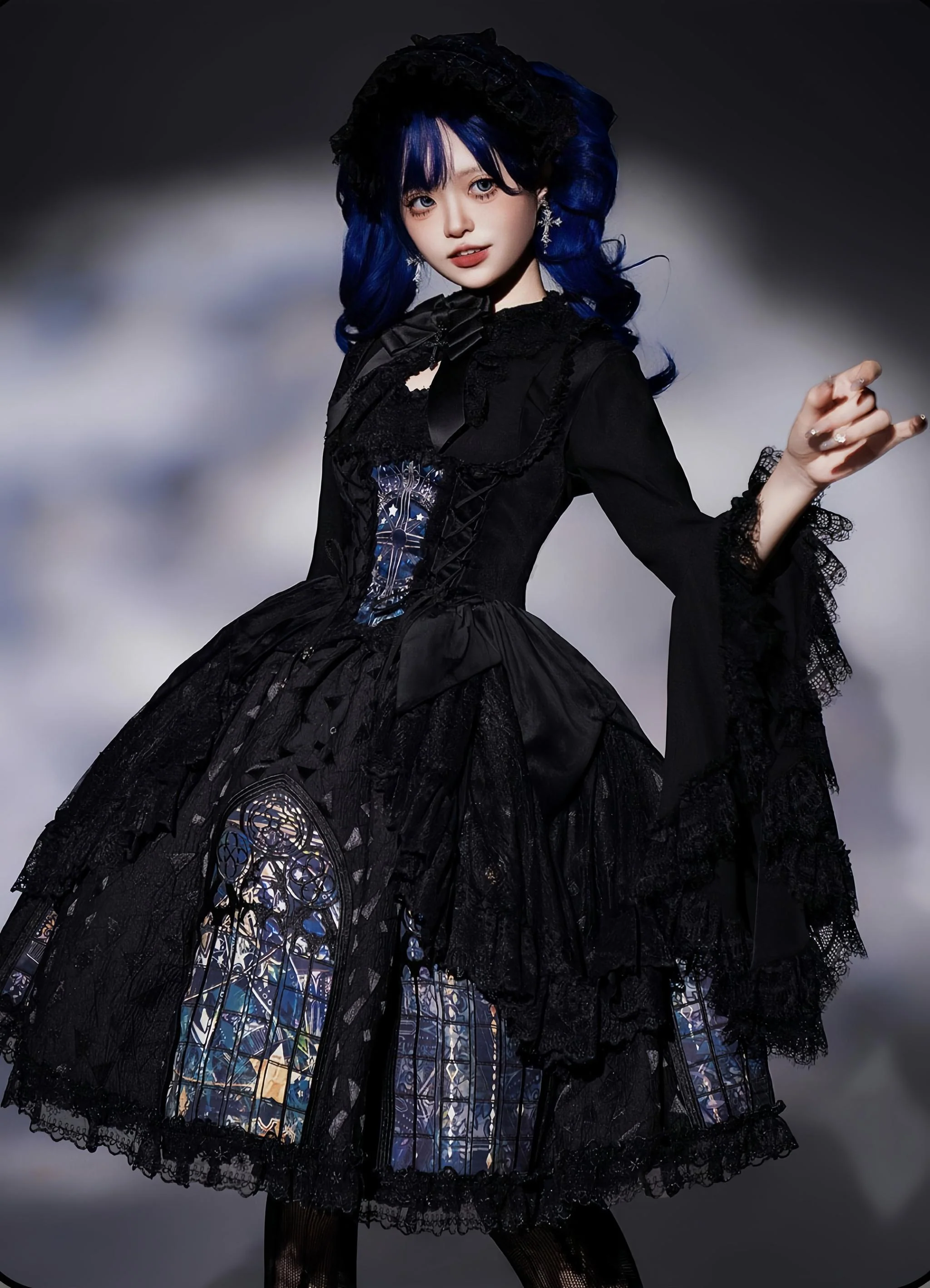 Night Traveler - Gothic Lolita Skirt Outfit Long Coat Shirt and Bustier Set - Image 14