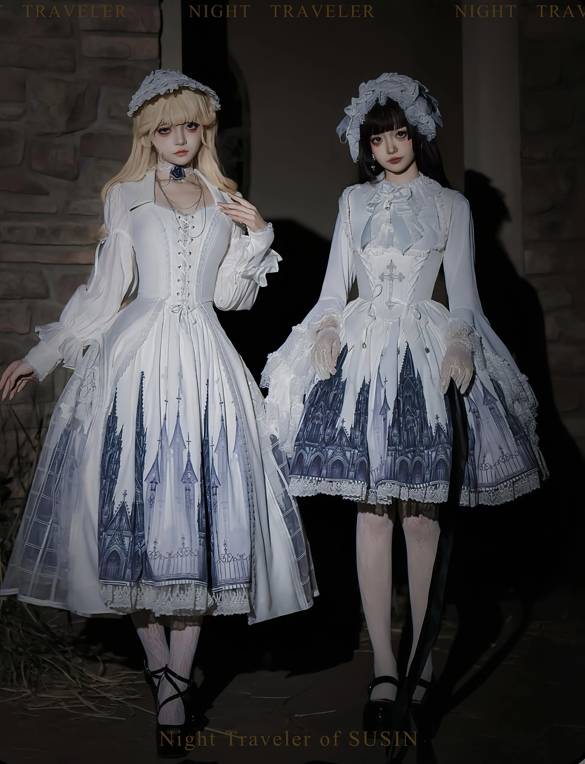 Night Traveler - Gothic Lolita Skirt Outfit Long Coat Shirt and Bustier Set - Image 2