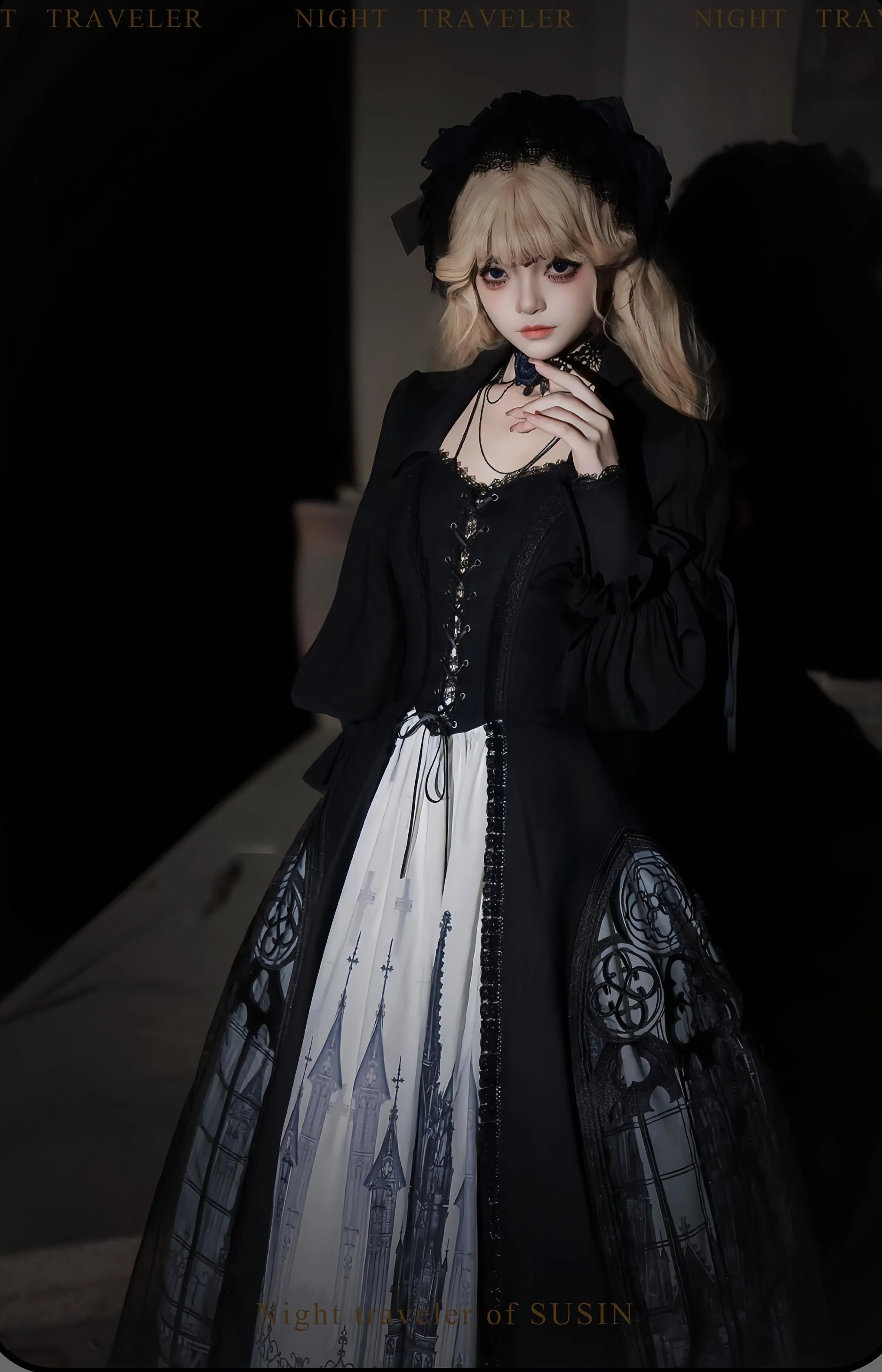 Night Traveler - Gothic Lolita Skirt Outfit Long Coat Shirt and Bustier Set - Image 20
