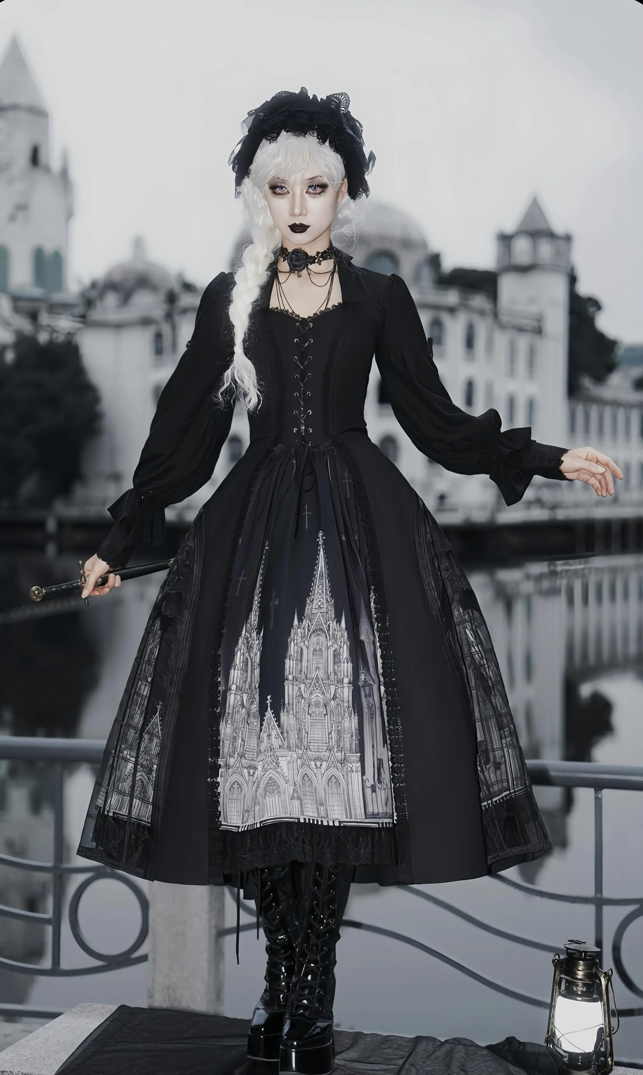 Night Traveler - Gothic Lolita Skirt Outfit Long Coat Shirt and Bustier Set - Image 22