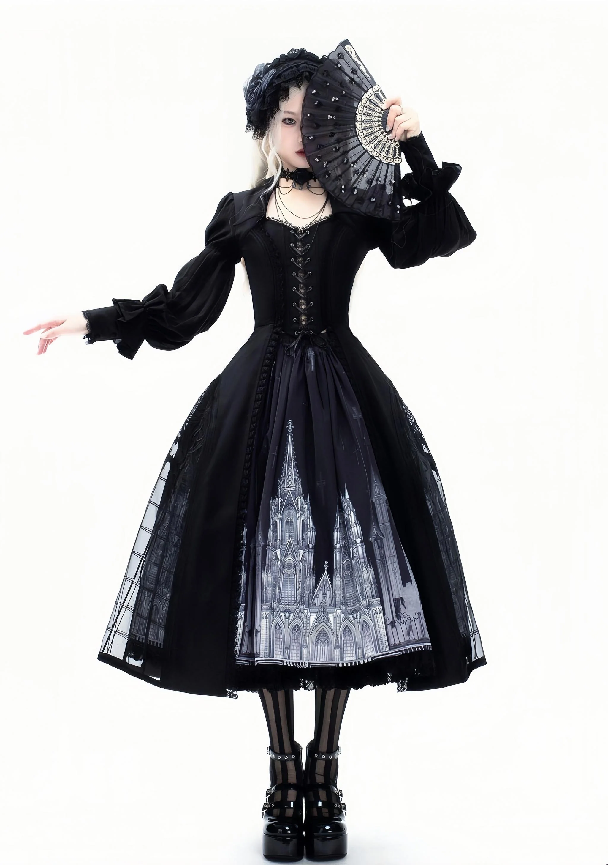 Night Traveler - Gothic Lolita Skirt Outfit Long Coat Shirt and Bustier Set - Image 4