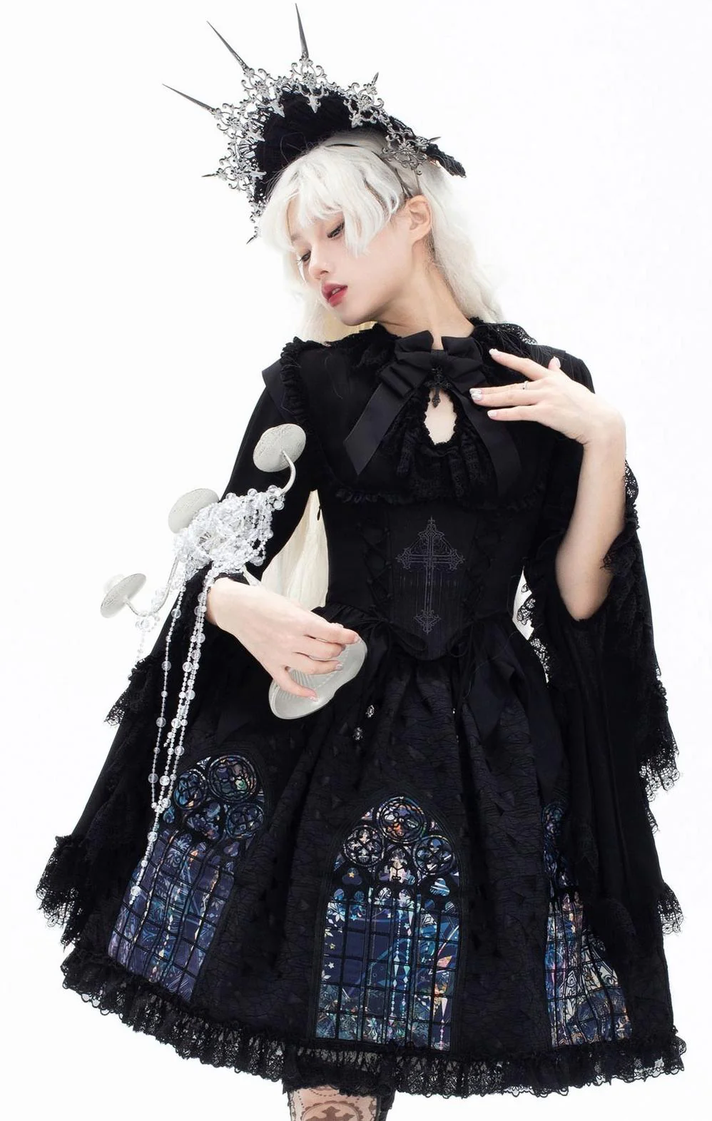 Night Traveler - Gothic Lolita Skirt Outfit Long Coat Shirt and Bustier Set - Image 5
