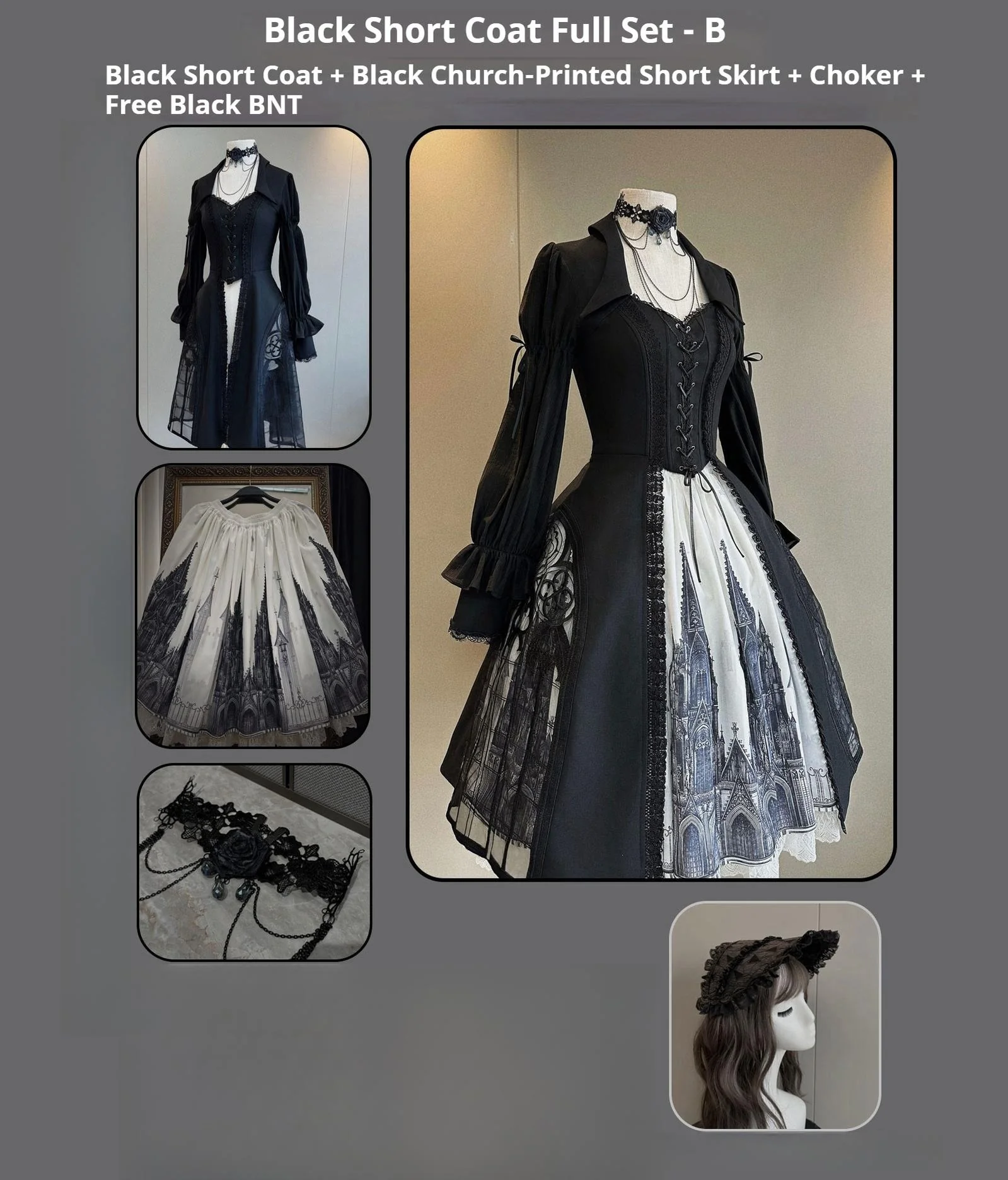 Night Traveler - Gothic Lolita Skirt Outfit Long Coat Shirt and Bustier Set - Image 62