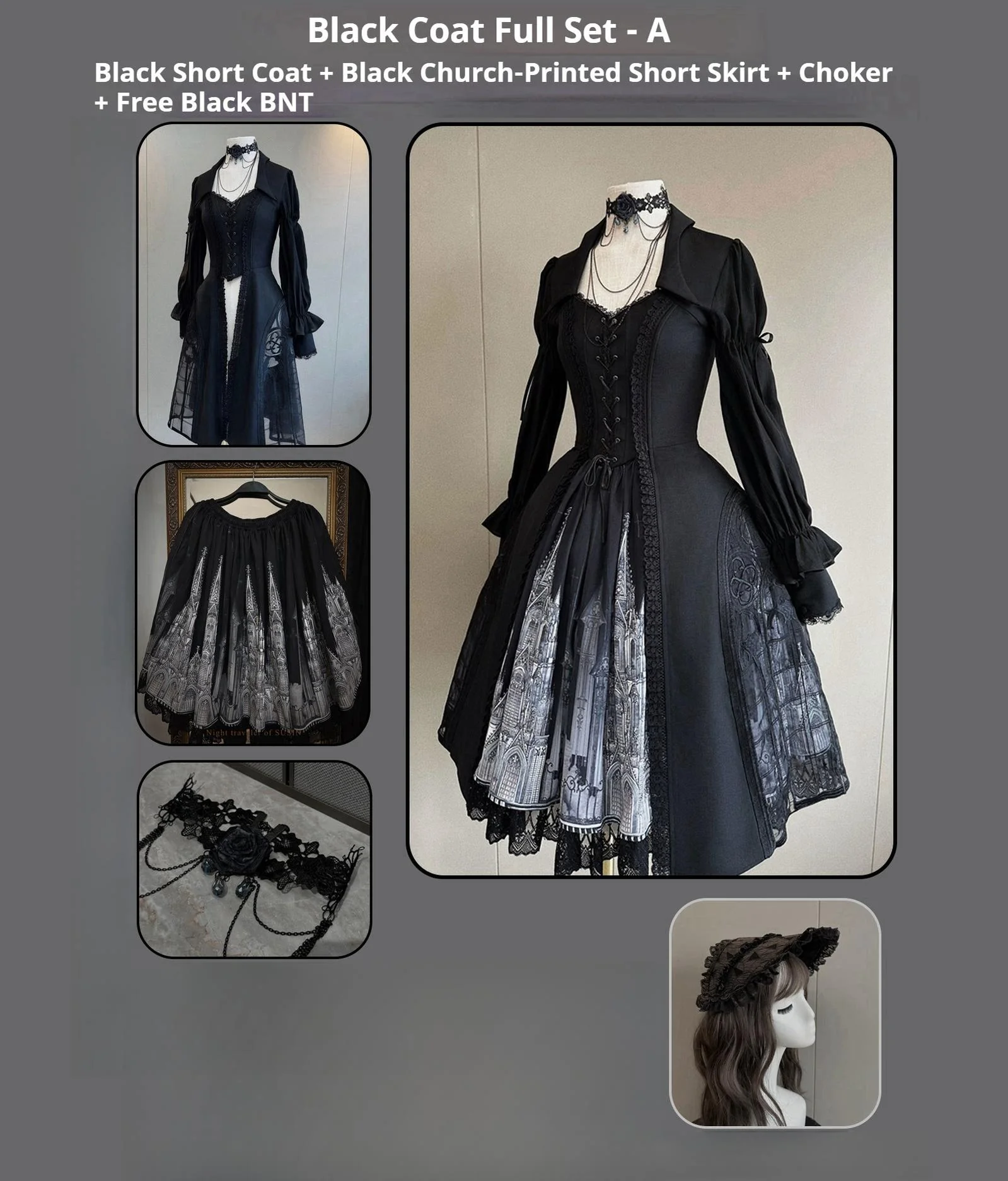 Night Traveler - Gothic Lolita Skirt Outfit Long Coat Shirt and Bustier Set - Image 66