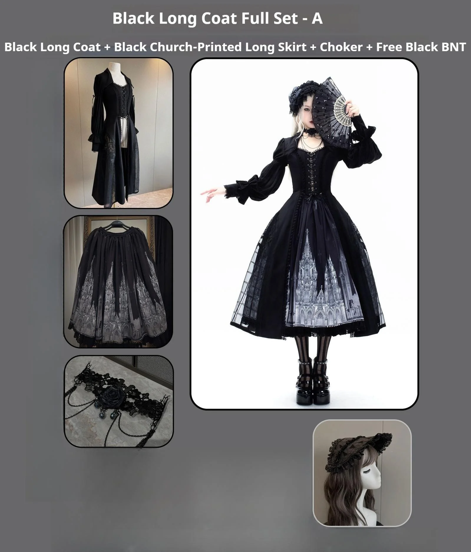 Night Traveler - Gothic Lolita Skirt Outfit Long Coat Shirt and Bustier Set - Image 67