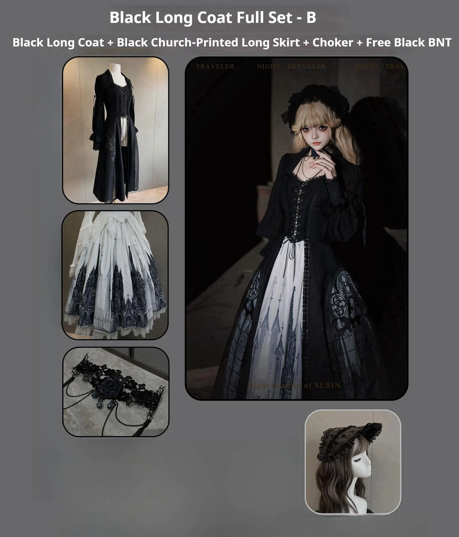 Night Traveler - Gothic Lolita Skirt Outfit Long Coat Shirt and Bustier Set - Image 68