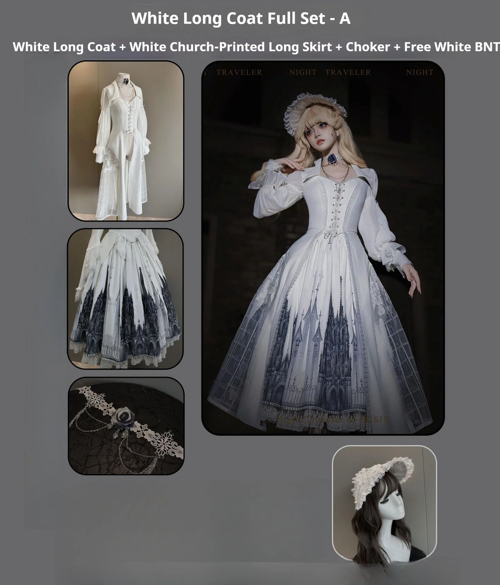 Night Traveler - Gothic Lolita Skirt Outfit Long Coat Shirt and Bustier Set - Image 69