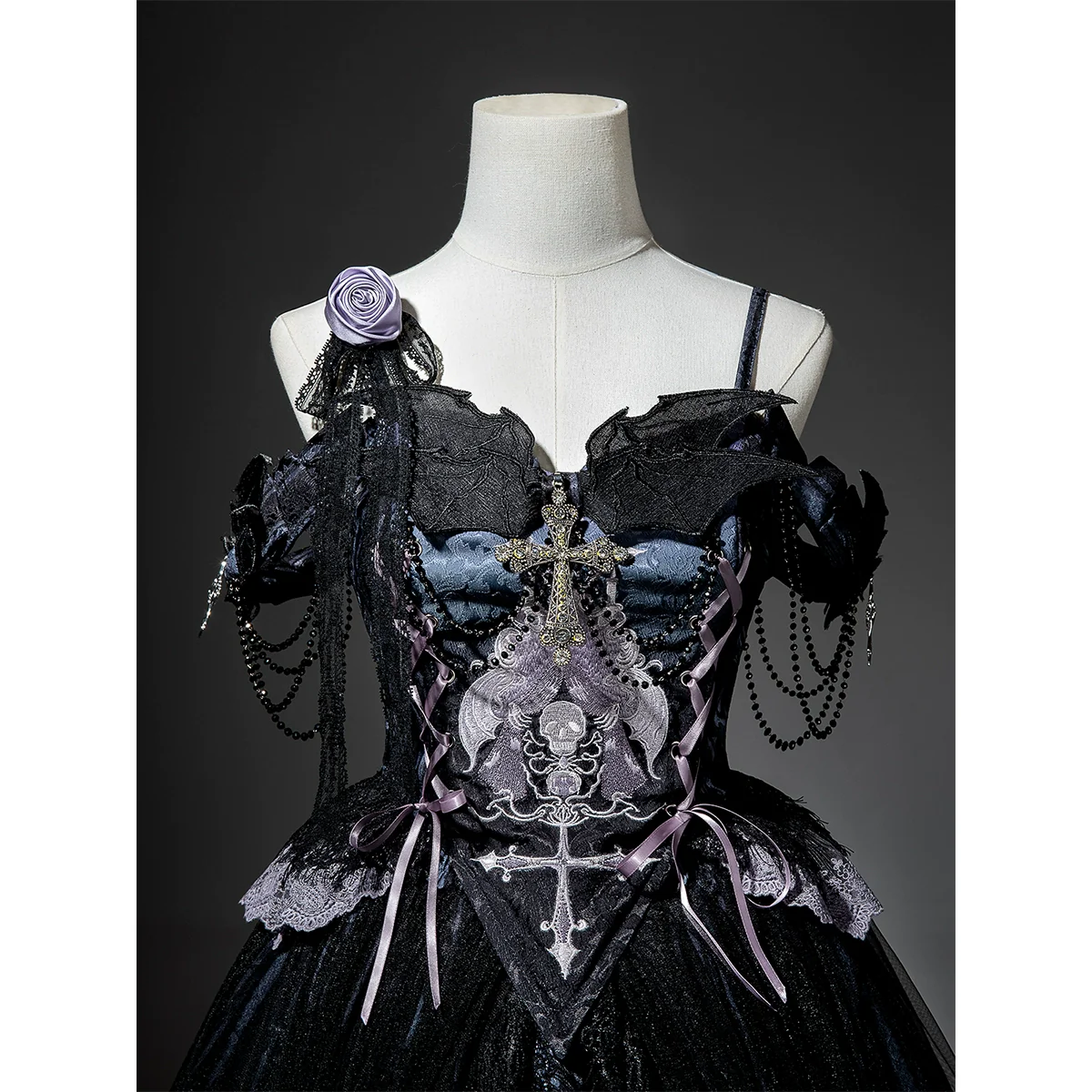 Withered Bone Specter - Gothic Lolita Skirt Set, Rose & Skeleton Hand Decor - Image 13