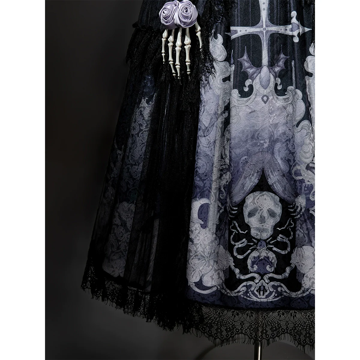 Withered Bone Specter - Gothic Lolita Skirt Set, Rose & Skeleton Hand Decor - Image 15