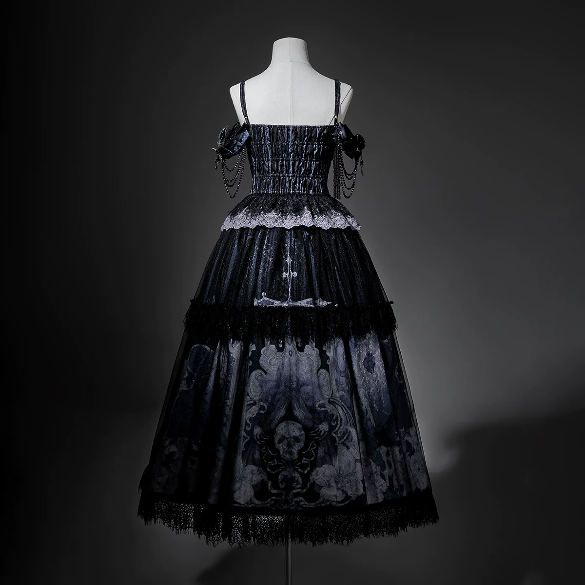 Withered Bone Specter - Gothic Lolita Skirt Set, Rose & Skeleton Hand Decor - Image 5