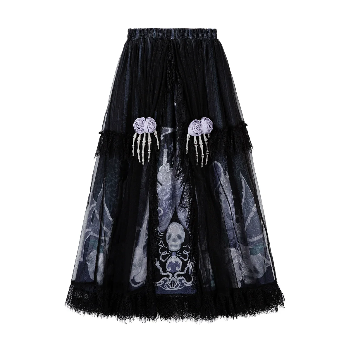 Withered Bone Specter - Gothic Lolita Skirt Set, Rose & Skeleton Hand Decor - Image 7