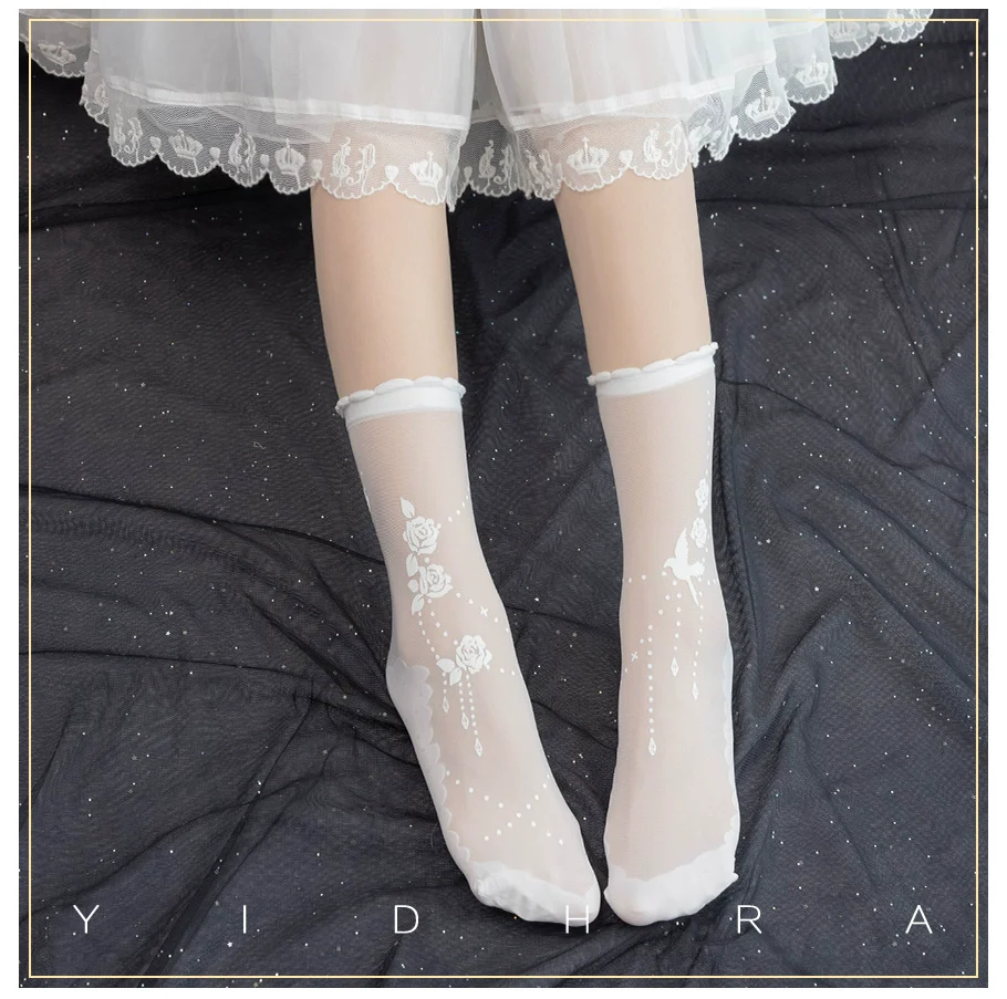 Yidhra - Nightingale and Rose - Gothic Lolita Socks Rose Lace Socks - Image 3