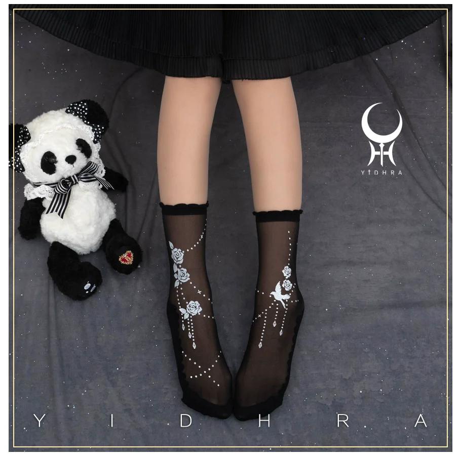 Yidhra - Nightingale and Rose - Gothic Lolita Socks Rose Lace Socks - Image 4