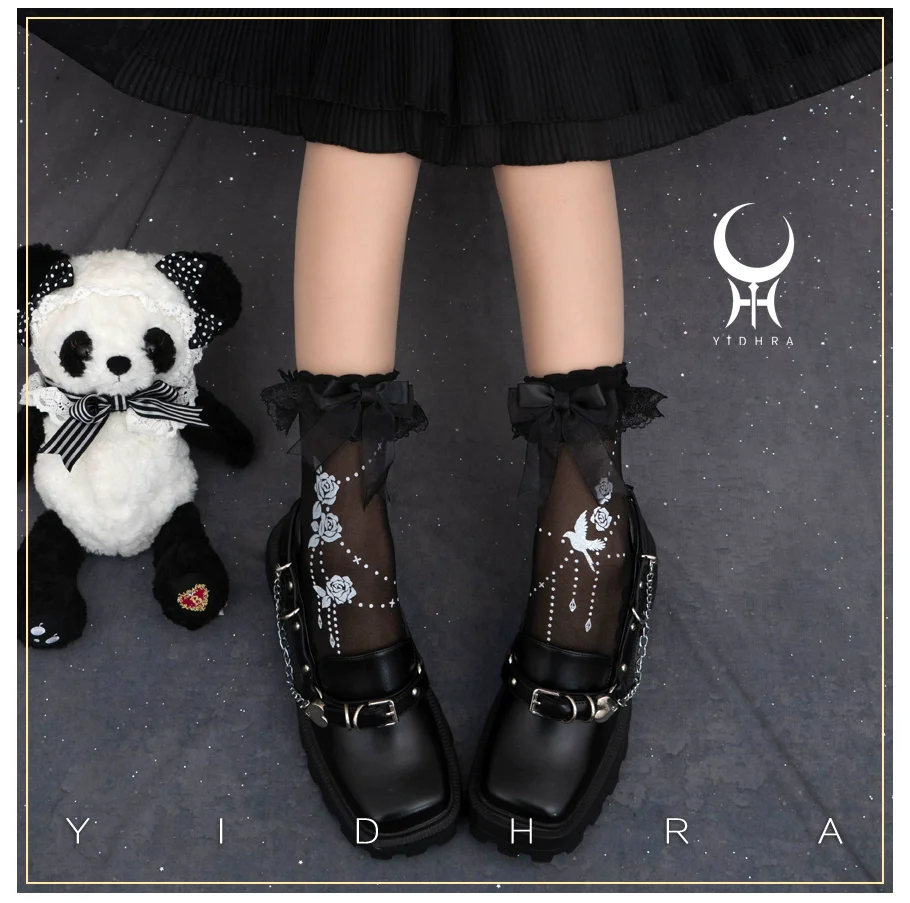 Yidhra - Nightingale and Rose - Gothic Lolita Socks Rose Lace Socks - Image 5