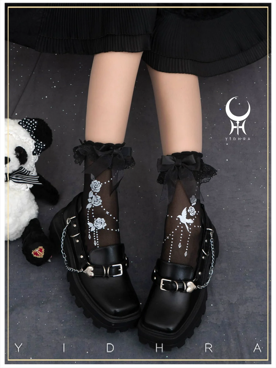 Yidhra - Nightingale and Rose - Gothic Lolita Socks Rose Lace Socks - Image 6