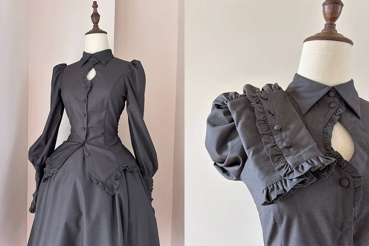 Shadow Hymn - Gothic Lolita Solid Shirt & Skirt, Side Zipper - Image 10