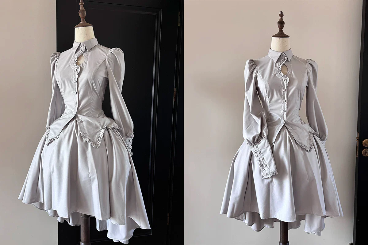 Shadow Hymn - Gothic Lolita Solid Shirt & Skirt, Side Zipper - Image 11