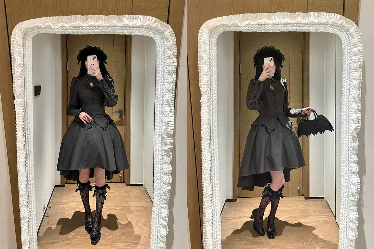 Shadow Hymn - Gothic Lolita Solid Shirt & Skirt, Side Zipper - Image 13