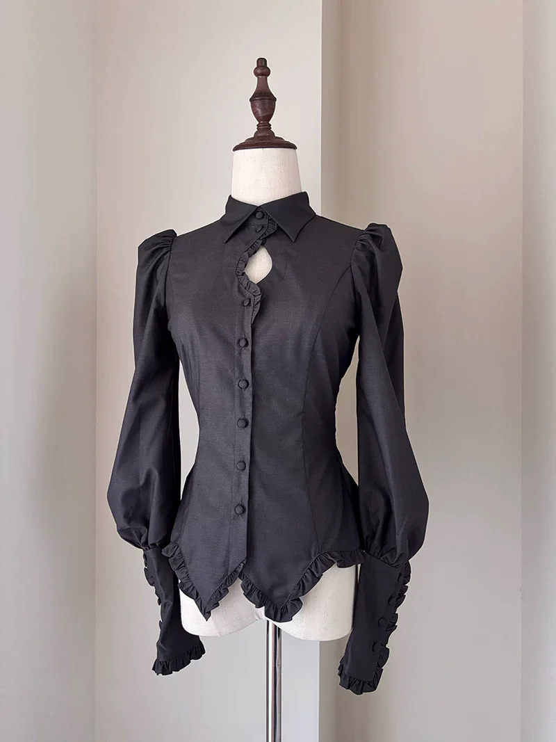 Shadow Hymn - Gothic Lolita Solid Shirt & Skirt, Side Zipper - Image 3