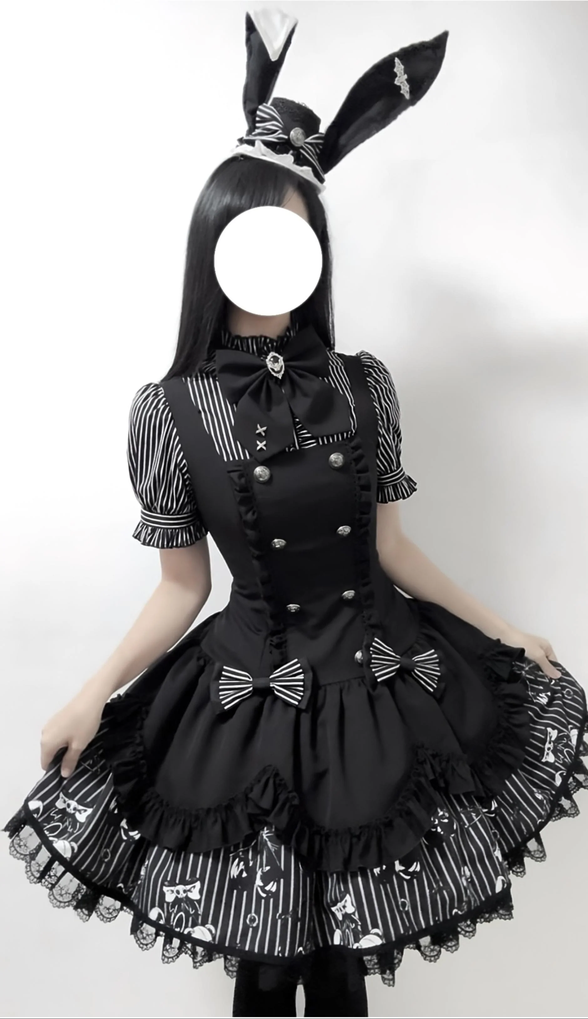 Dark Lord - Gothic Lolita Striped JSK Set, Skull Print - Image 14