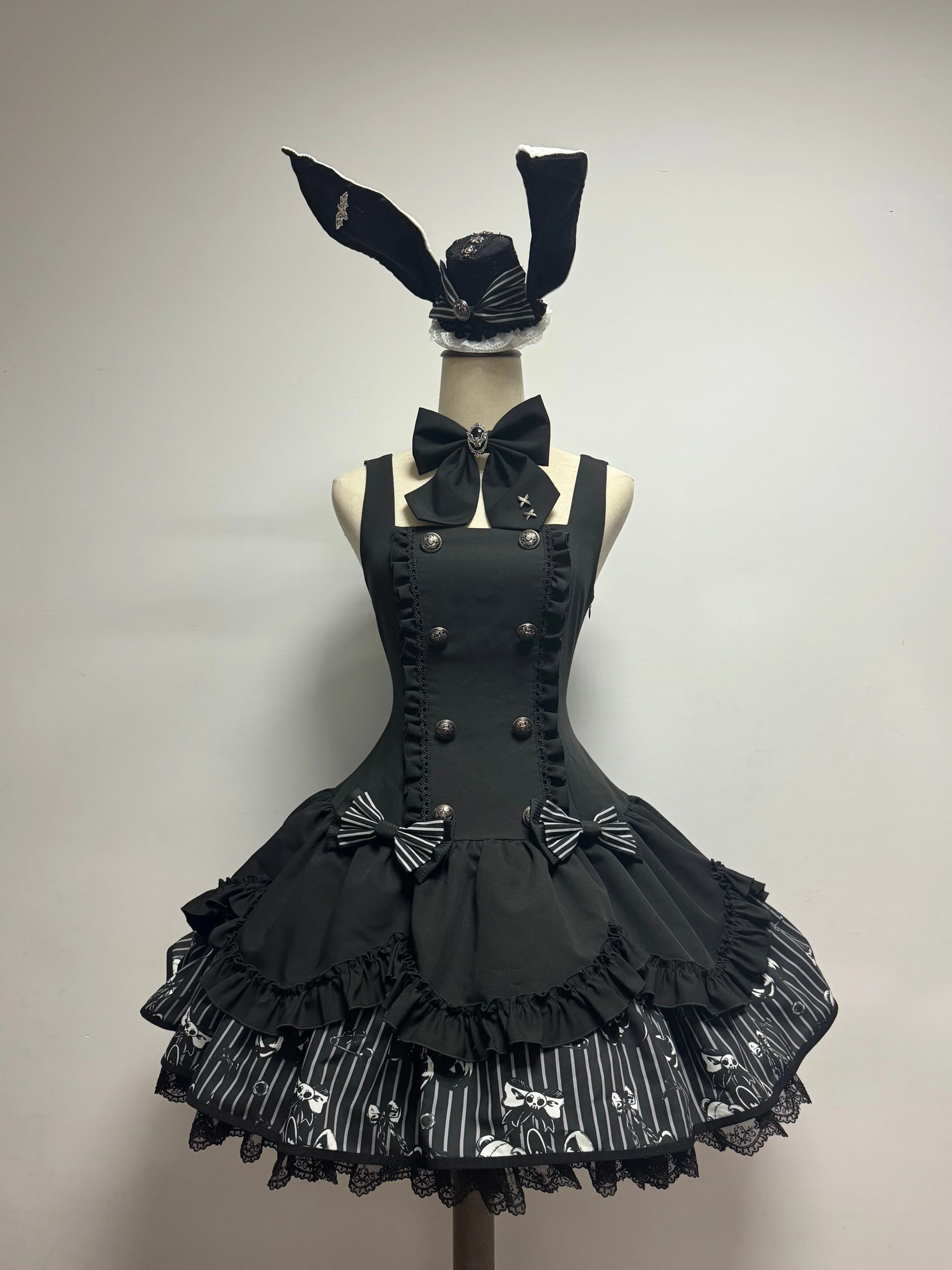 Dark Lord - Gothic Lolita Striped JSK Set, Skull Print - Image 2